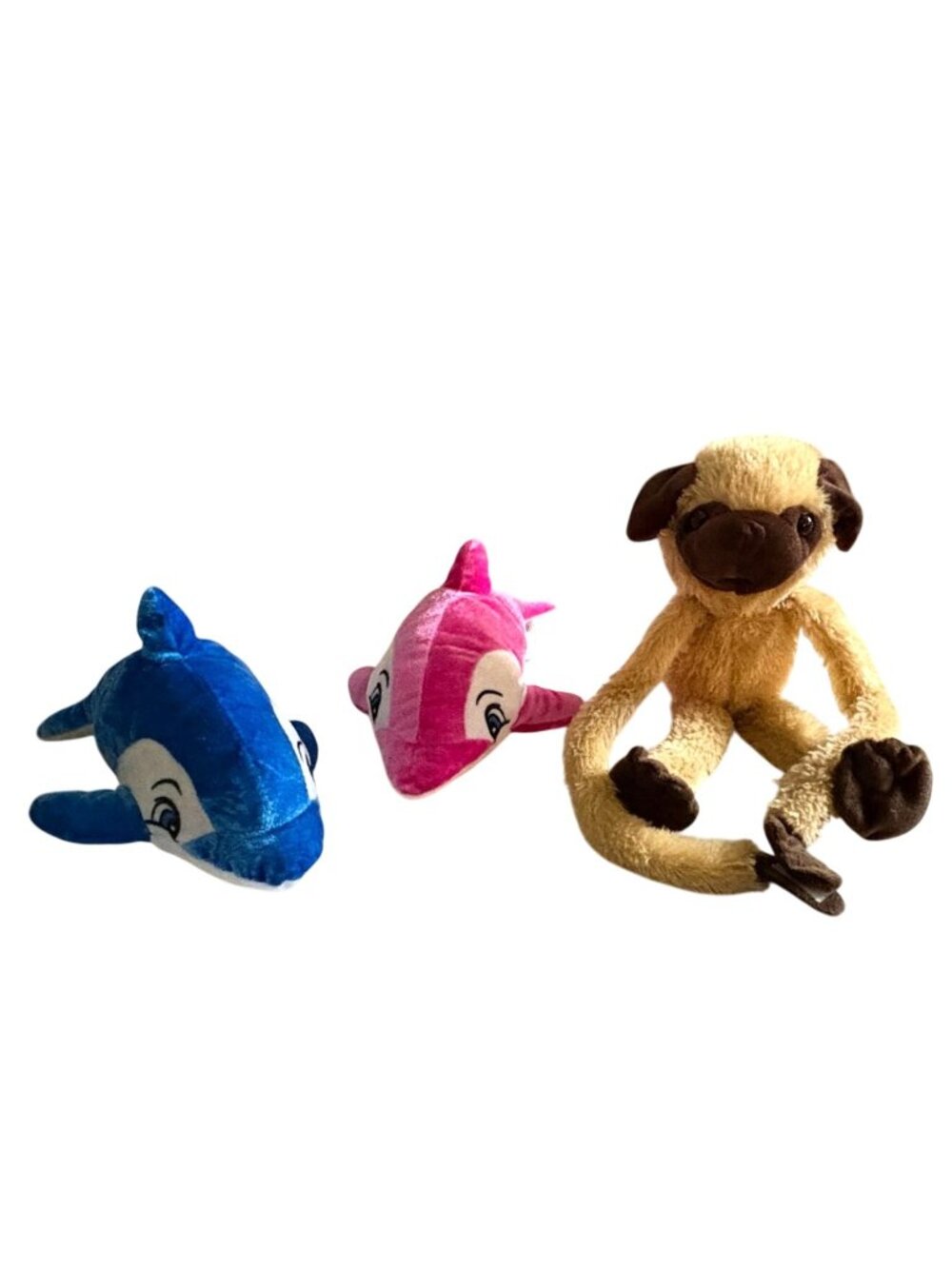 3 Piece Stuffed Animal/Plush Lot-Dolphins, Monkey-GUC